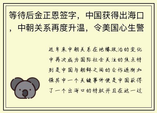 等待后金正恩签字，中国获得出海口，中朝关系再度升温，令美国心生警惕