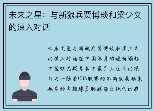 未来之星：与新狼兵贾博琰和梁少文的深入对话